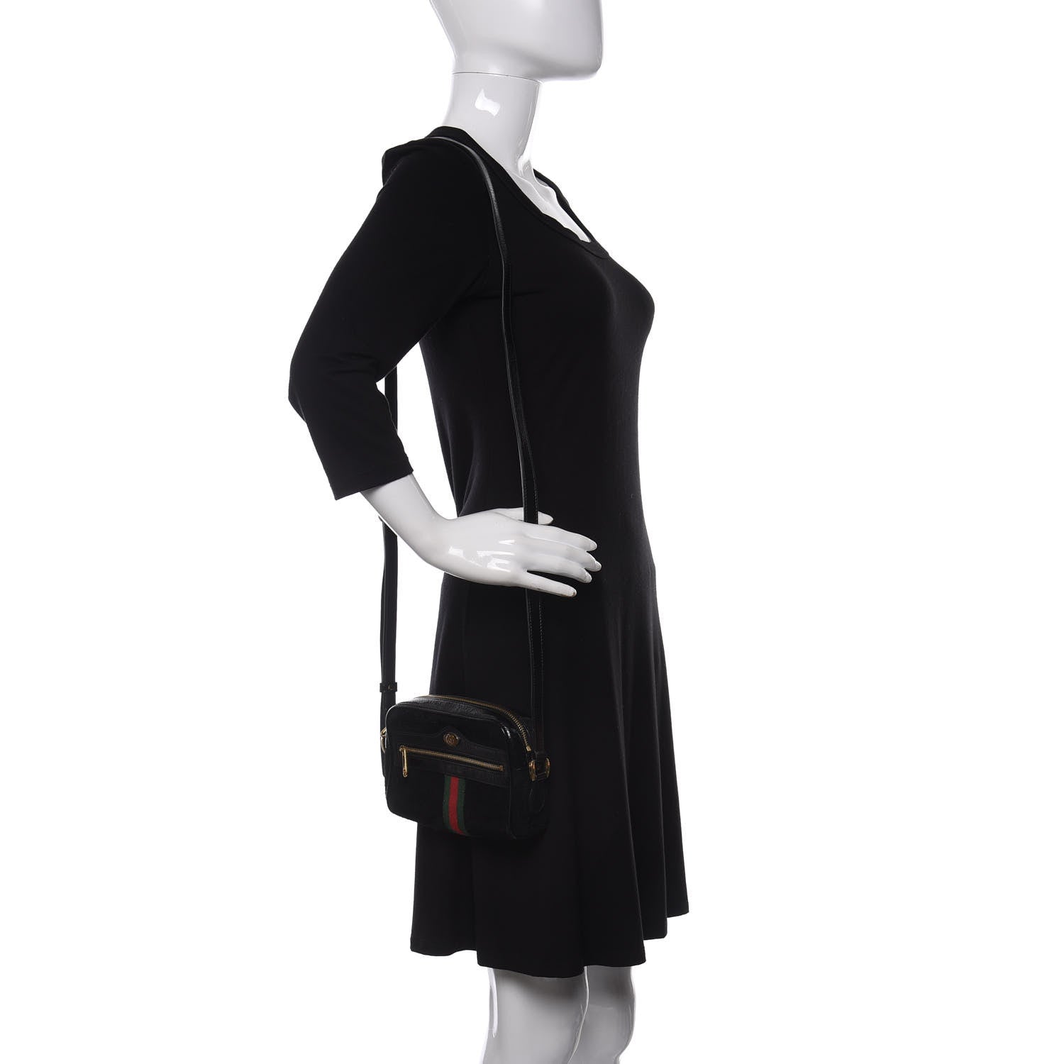 Gucci Suede Patent Web Mini Ophidia Shoulder Bag Black 2 of 11