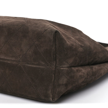 Chanel Suede Calfskin Lambskin Quilted Maxi Hobo Dark Brown 10 of 11