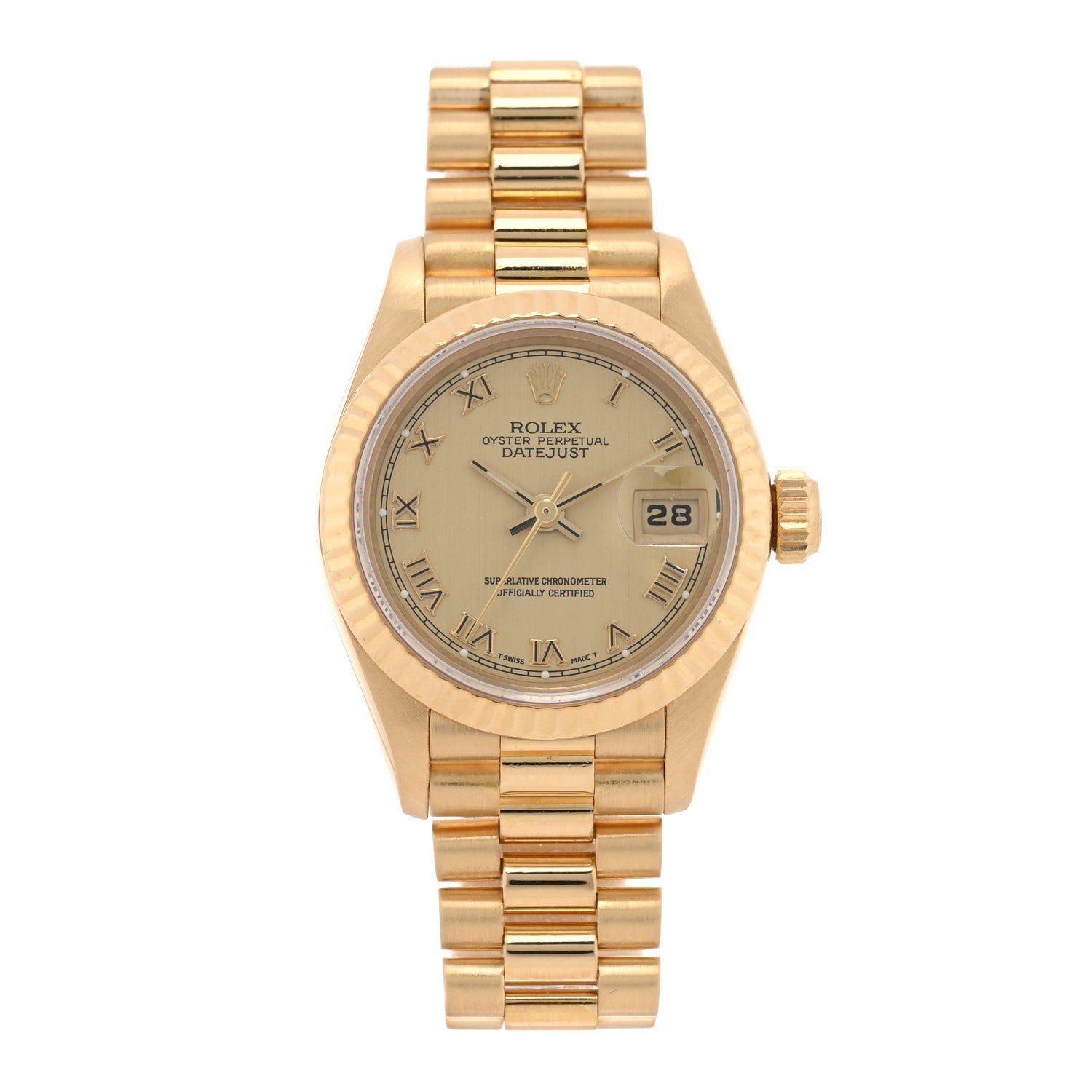 Rolex 18K Yellow Gold 26mm Oyster Perpetual Datejust President Watch Champagne Roman 69178 1 of 5