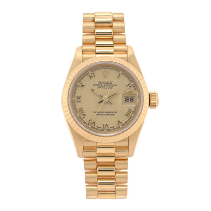 Rolex 18K Yellow Gold 26mm Oyster Perpetual Datejust President Watch Champagne Roman 69178 1 of 5