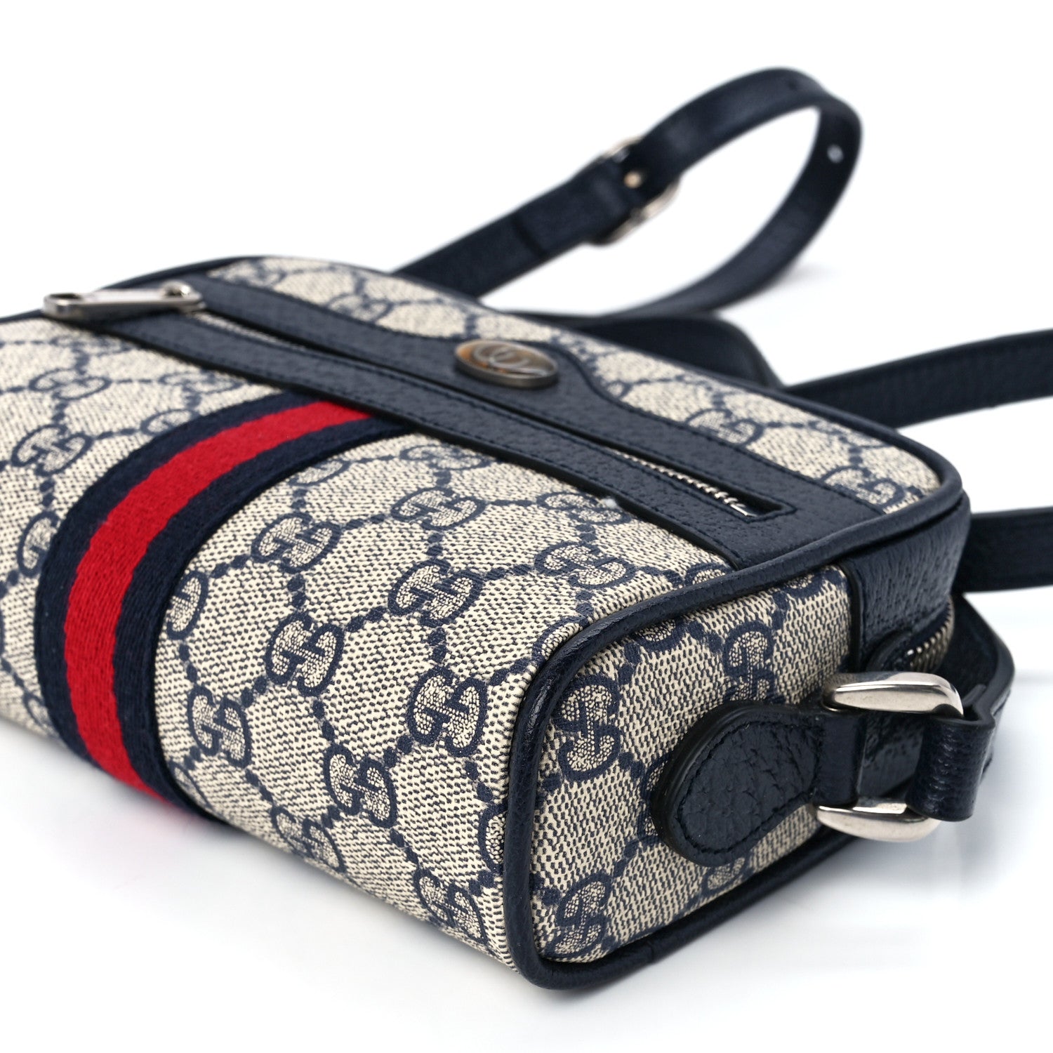 Gucci GG Supreme Monogram Textured Dollar Calfskin Web Mini Ophidia Shoulder Bag Beige Blue 10 of 11