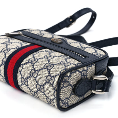 Gucci GG Supreme Monogram Textured Dollar Calfskin Web Mini Ophidia Shoulder Bag Beige Blue 10 of 11