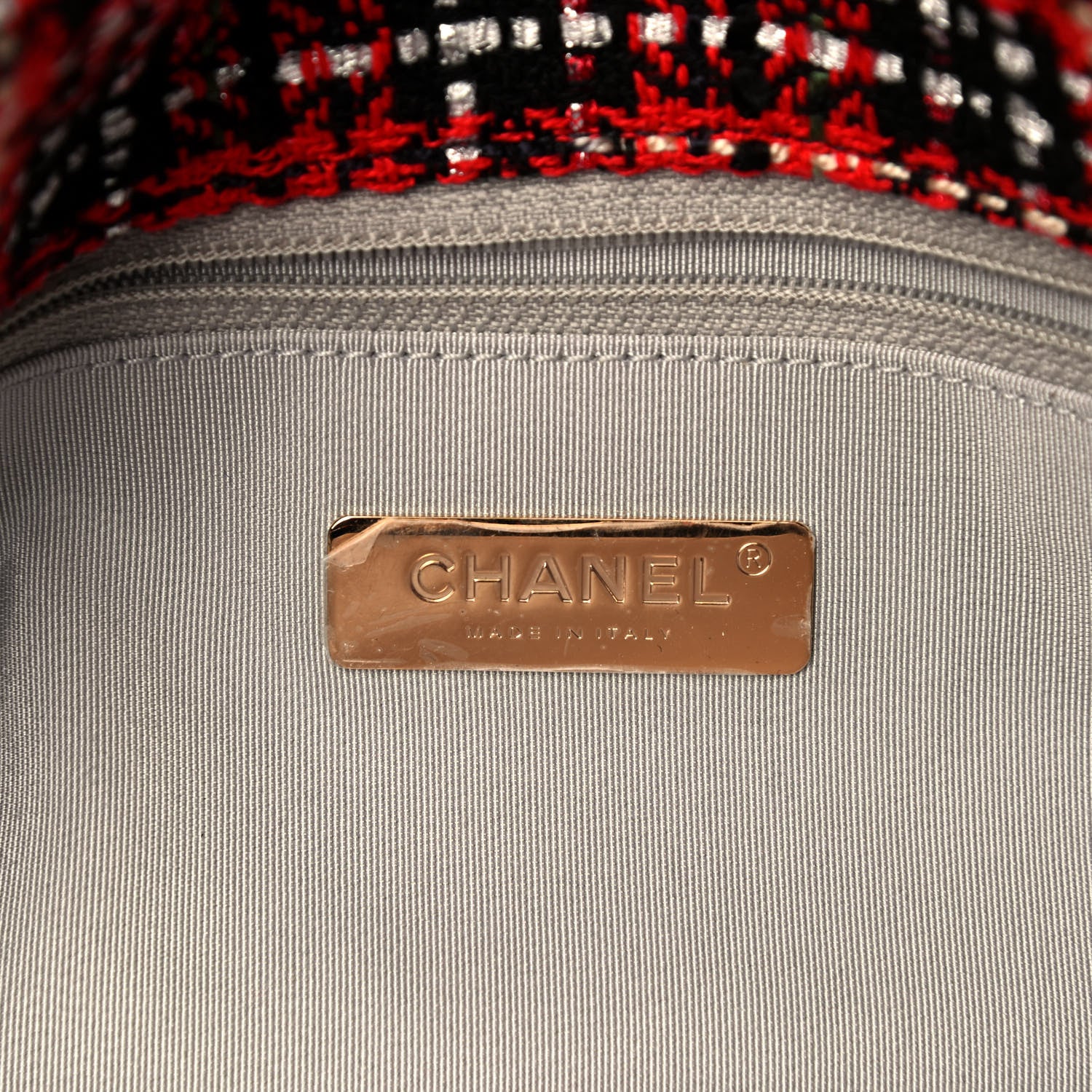 Chanel Tweed Quilted Large Chanel 19 Flap Red Black Silver Green 5 of 6