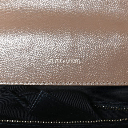 Saint Laurent Grain De Poudre Mixed Matelasse Large Triquilt Monogram Satchel Dark Beige 6 of 14
