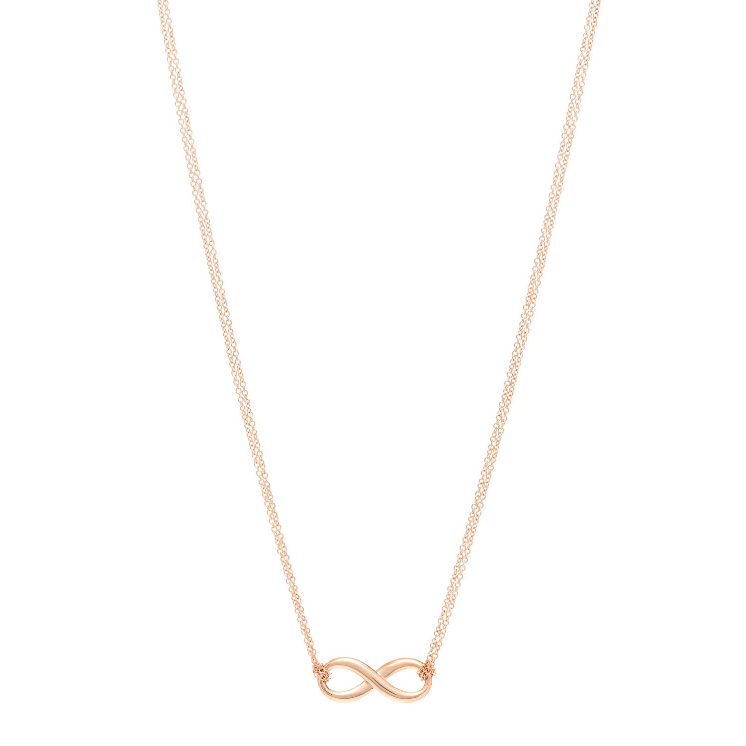 Tiffany 18K Rose Gold Infinity Double Chain Pendant Necklace 1 of 6