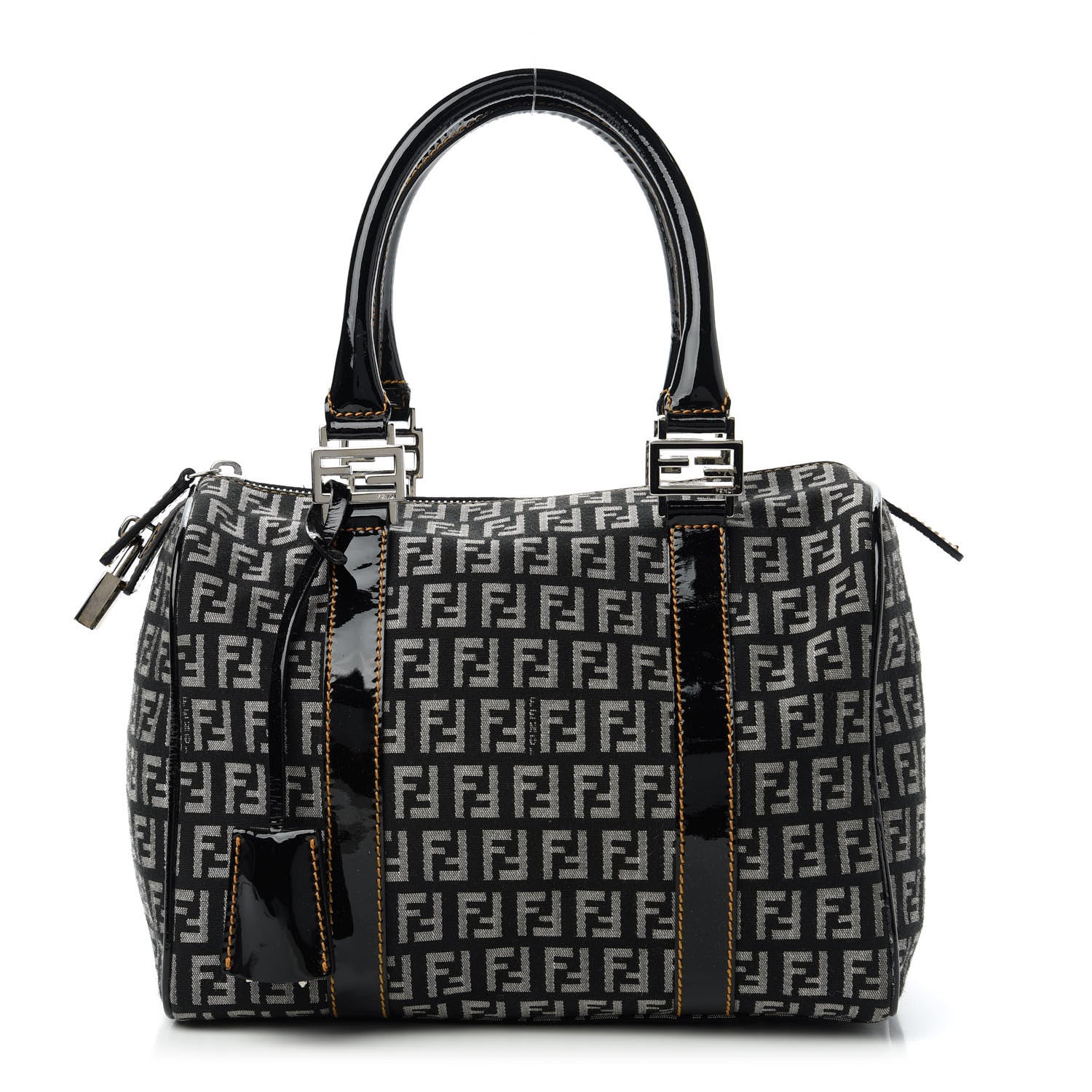 Fendi Zucchino Patent Small Forever Boston Black Panna 1 of 10