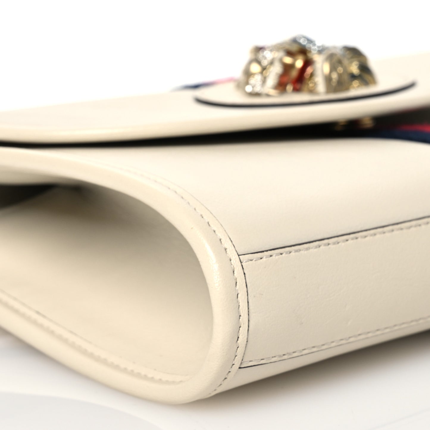 Textured Calfskin Web Small Rajah Slim Flap Shoulder Bag Mystic White