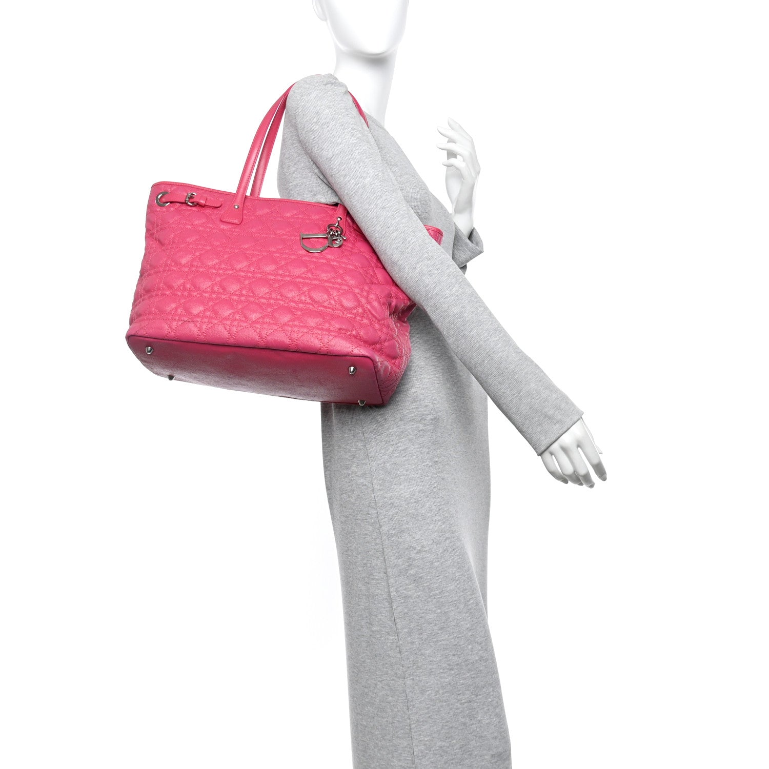 Christian Dior Coated Canvas Cannage Medium Panarea Tote Pink 2 of 15