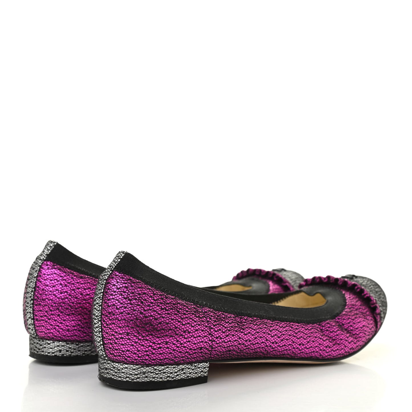 Metallic Lace Cap Toe Ballerina Flats 37.5 Fuchsia