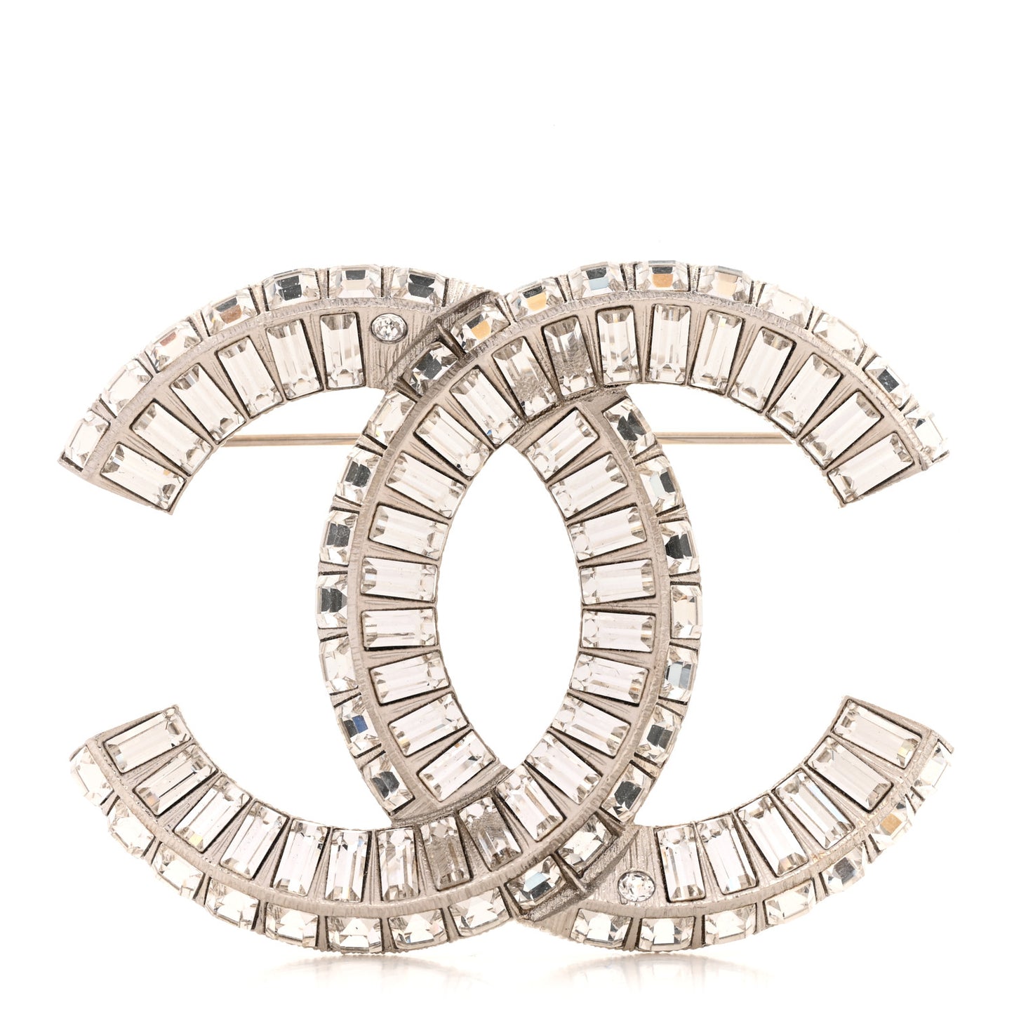 Baguette Crystal CC Brooch Silver