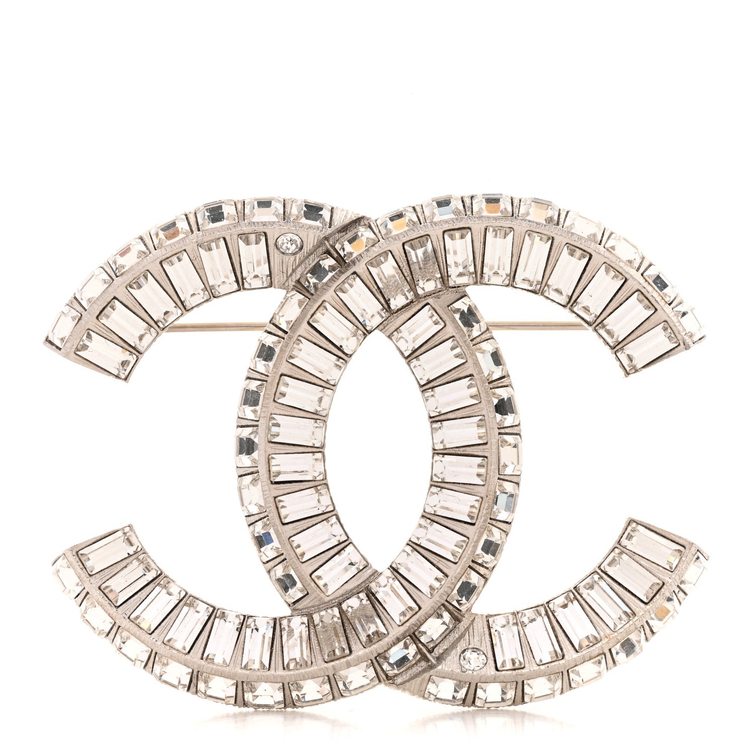 Chanel Baguette Crystal CC Brooch Silver 1 of 3
