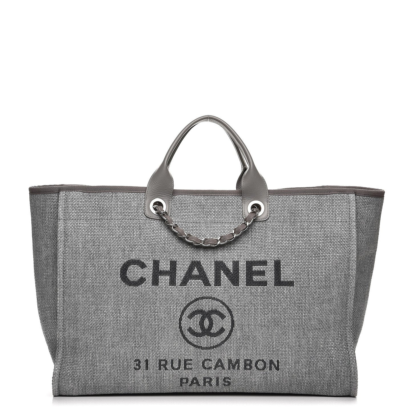 Woven Straw Raffia Large Deauville Tote Grey