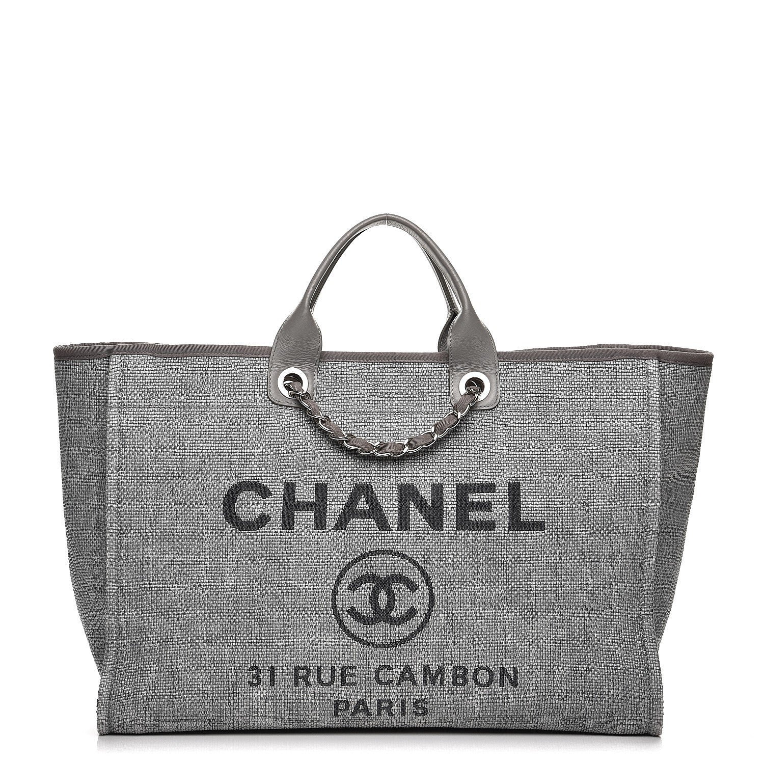 Chanel Woven Straw Raffia Large Deauville Tote Grey 1 of 10