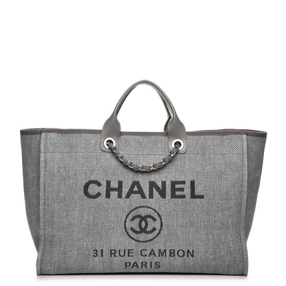 Chanel Woven Straw Raffia Large Deauville Tote Grey 1 of 10