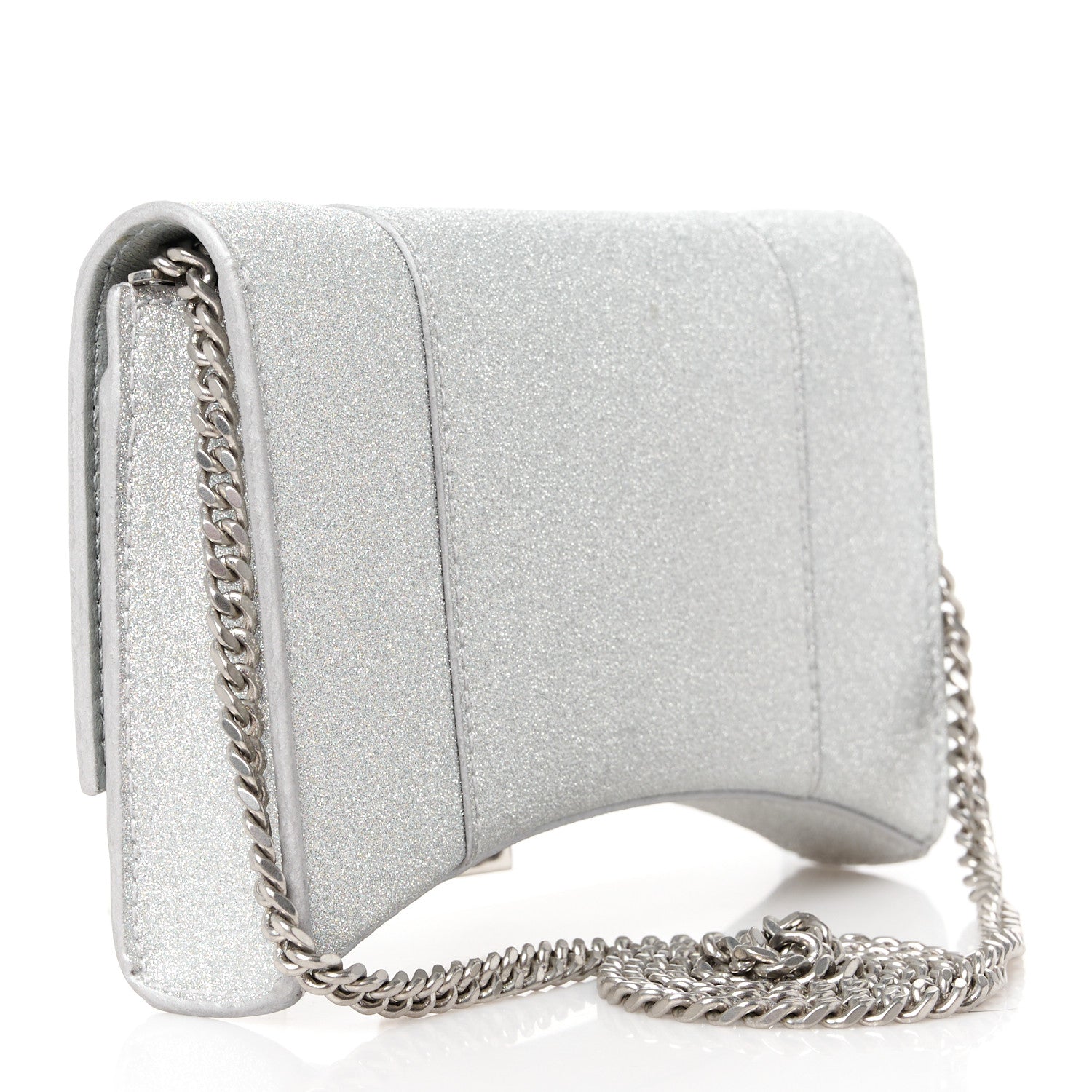 Balenciaga Sparkling Fabric XS Hourglass Wallet On Chain Silver 3 of 13