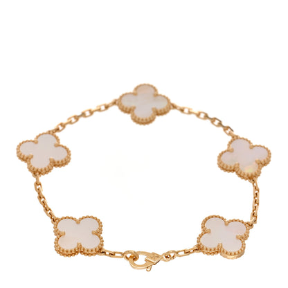 Van Cleef & Arpels 18K Yellow Gold Mother of Pearl 5 Motifs Vintage Alhambra Bracelet 2 of 5