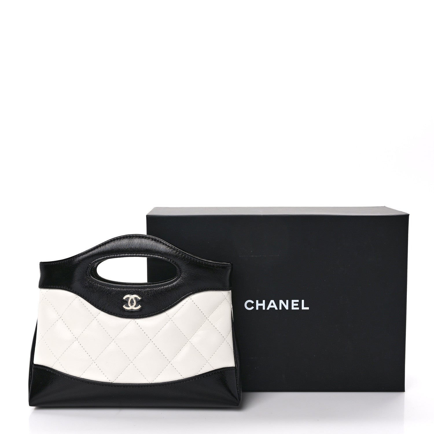 Chanel Shiny Crumpled Calfskin Quilted Nano 31 Shopping Bag White Black 11 of 11