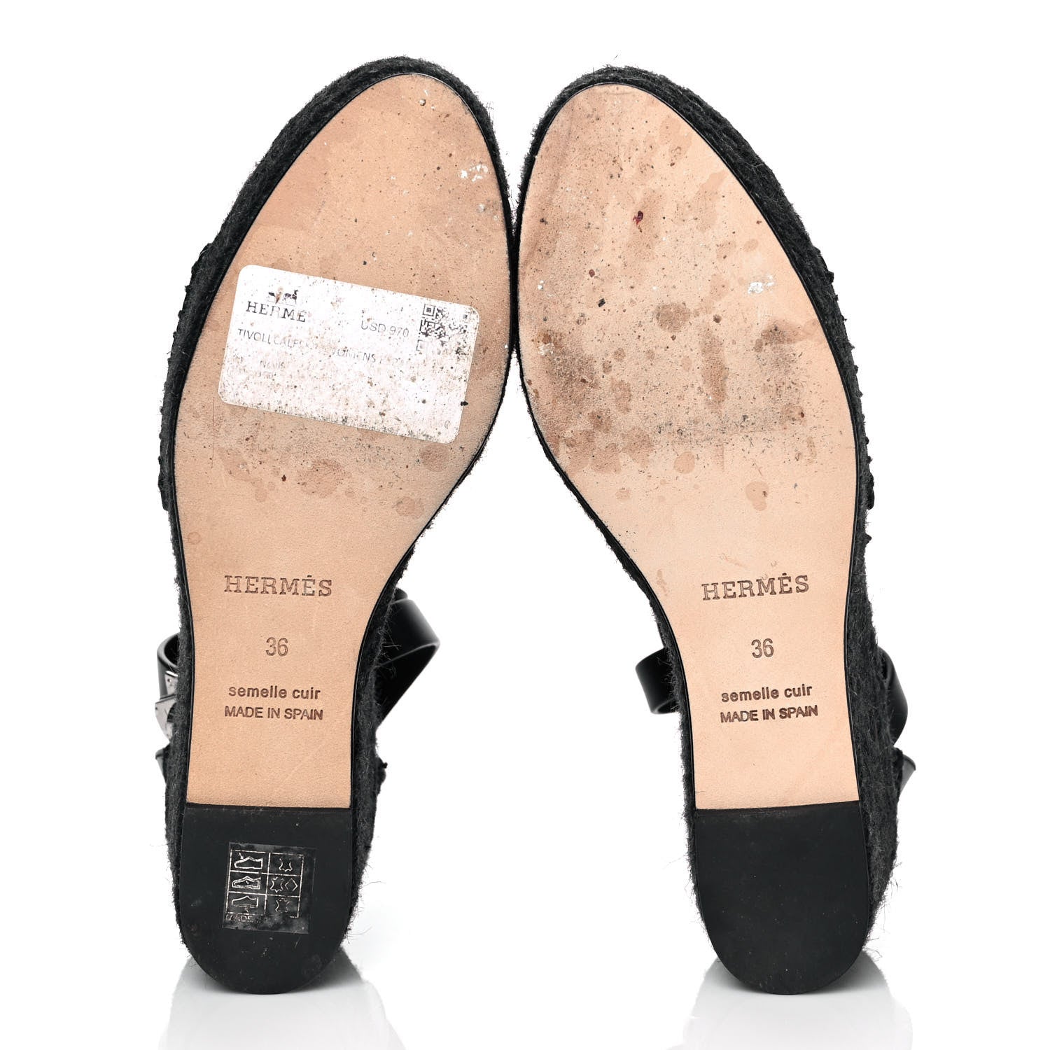 Hermes Calfskin Tivoli Espadrille Wedge Sandals 36 Black 5 of 9