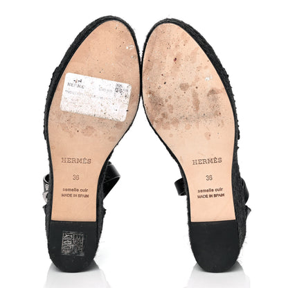Hermes Calfskin Tivoli Espadrille Wedge Sandals 36 Black 5 of 9