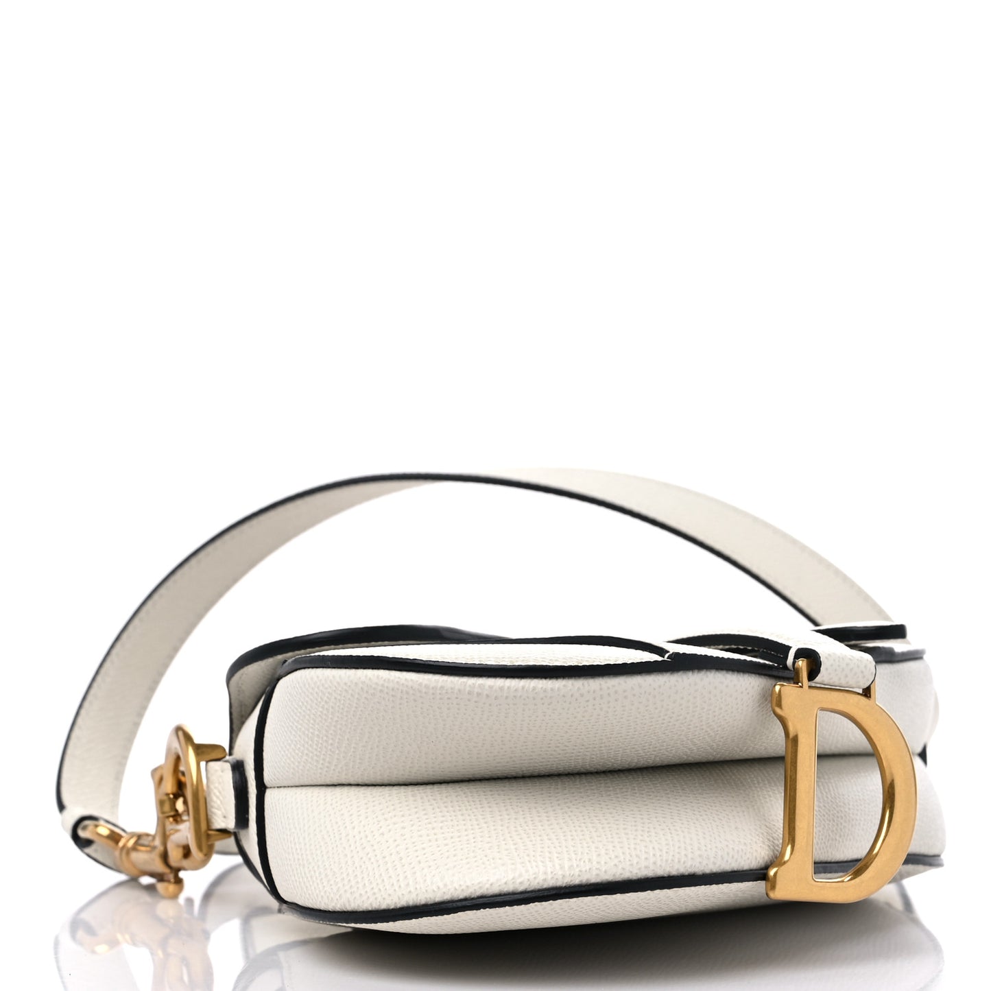 Grained Calfskin Mini Saddle Bag With Strap White