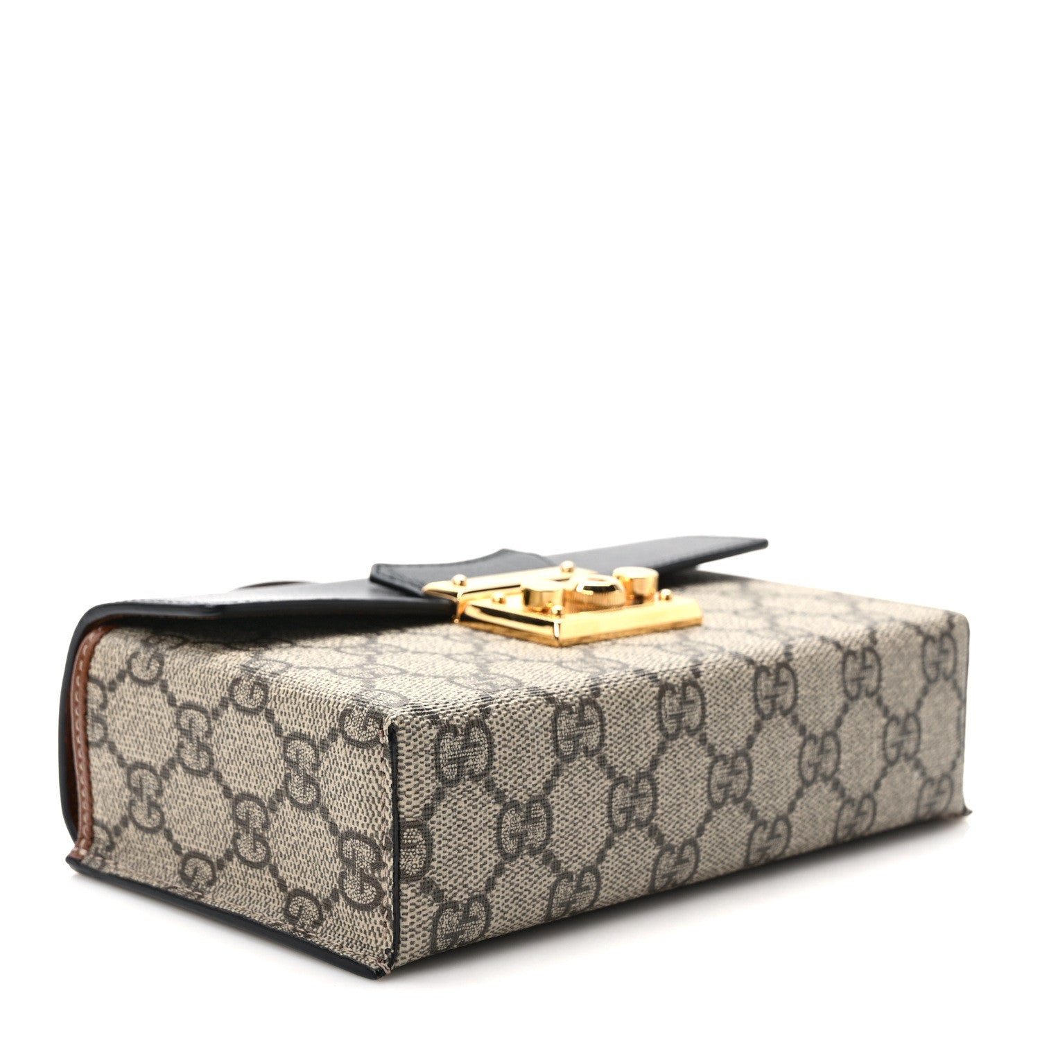 Gucci GG Supreme Monogram Calfskin Mini Padlock Top Handle Shoulder Bag Beige Black Cuir 4 of 9