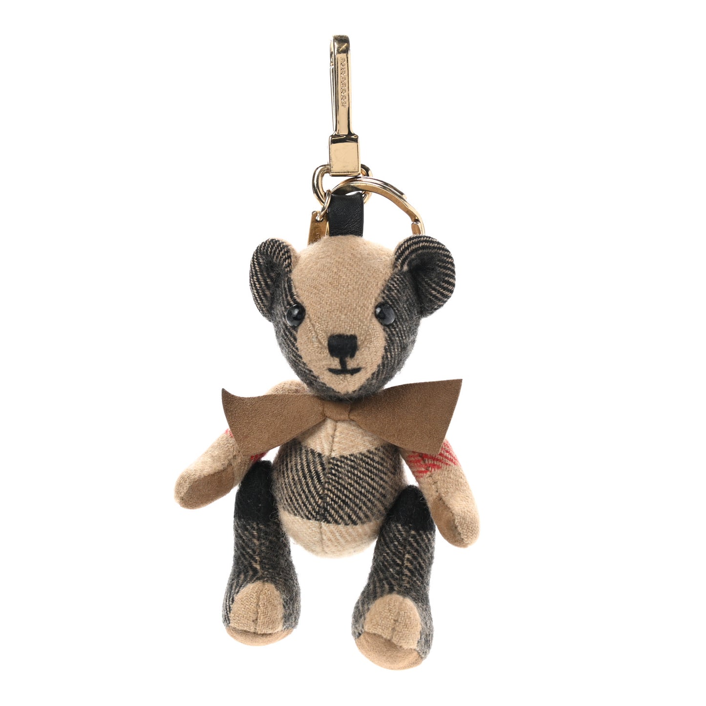 Cashmere Calfskin Thomas Bow Tie Teddy Bear Keychain Charm Archive Beige
