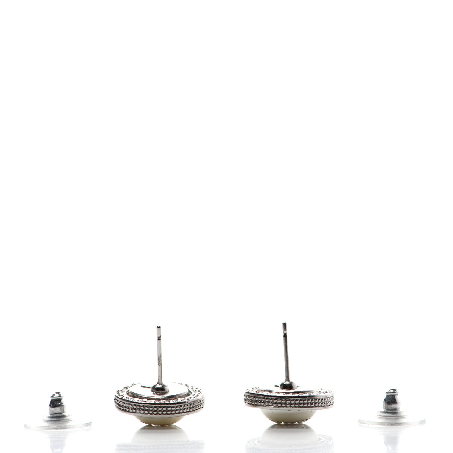 Pearl Crystal CC Round Earrings Silver