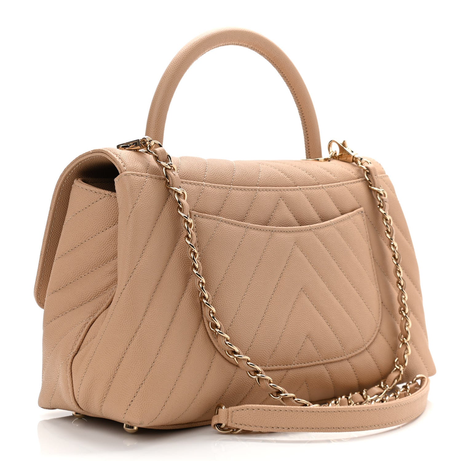 Chanel Caviar Chevron Quilted Small Coco Handle Flap Beige 2 of 9