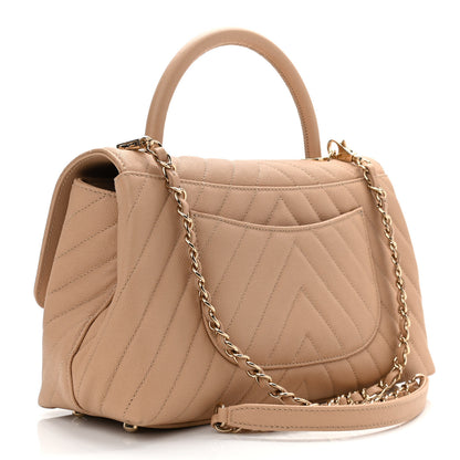 Chanel Caviar Chevron Quilted Small Coco Handle Flap Beige 2 of 9