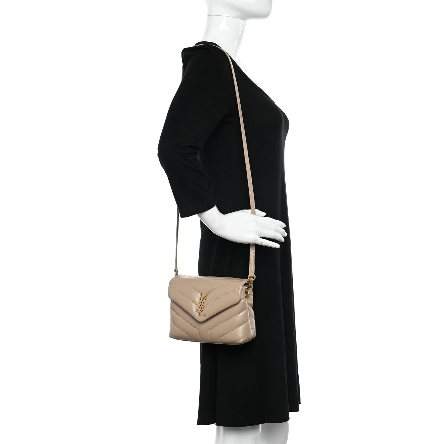 Saint Laurent Calfskin Y Quilted Monogram Toy Loulou Crossbody Bag Latte 2 of 10