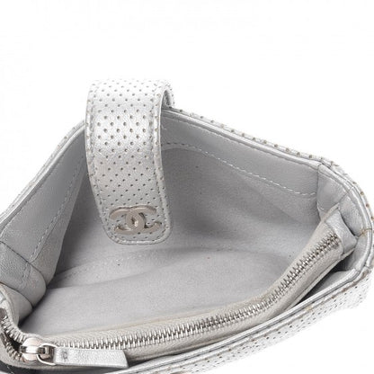 Chanel Perforated Lambskin Quilted Mini Phone Holder Clutch Silver 5 of 14