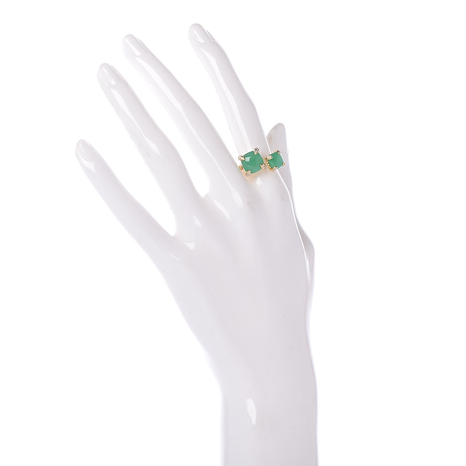 David Yurman 18K Yellow Gold Diamond Chrysoprase Chatelaine Bypass Ring 54 7 2 of 5