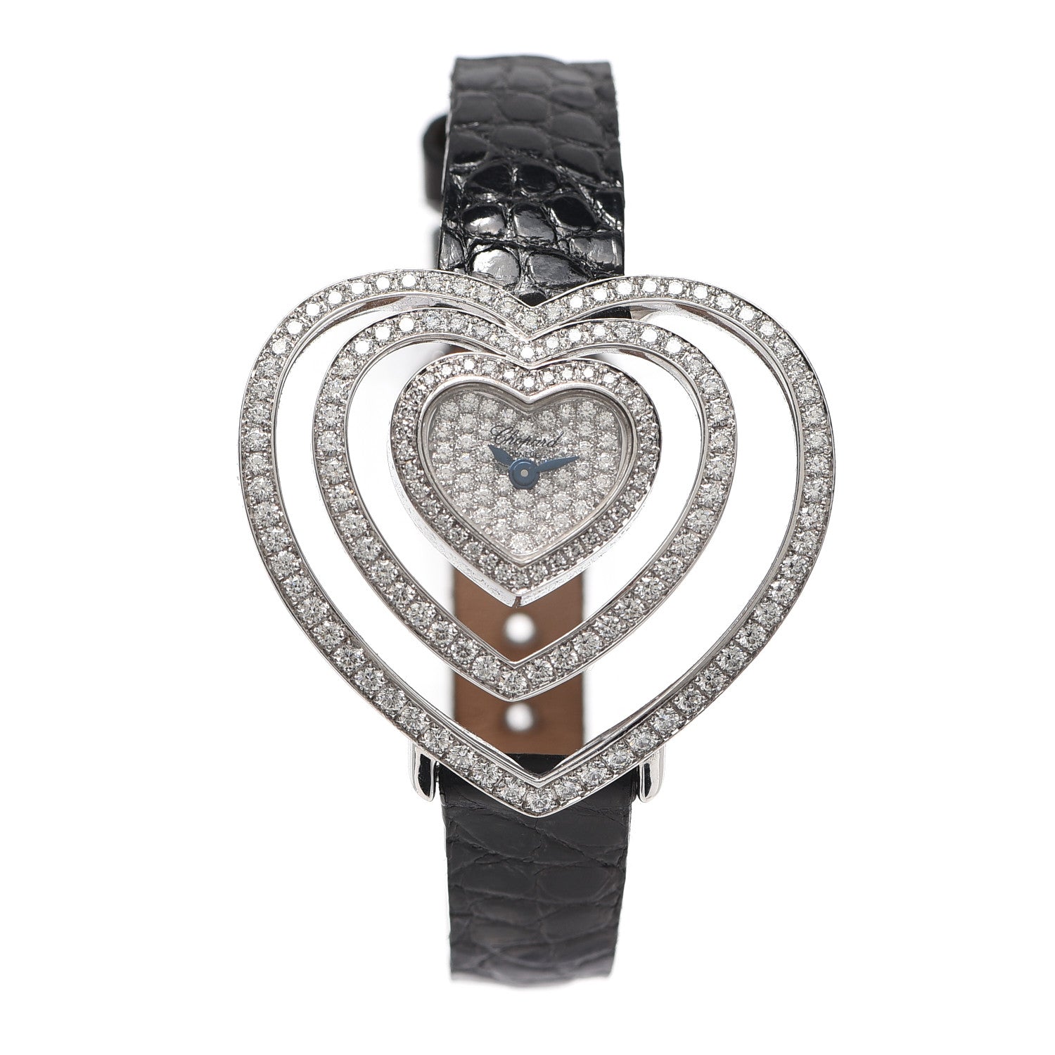Chopard 18K White Gold Alligator Diamond Pave Bezel 36mm Heart Quartz Watch 1 of 6