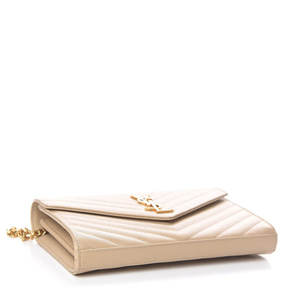 Saint Laurent Grain De Poudre Matelasse Chevron Monogram Chain Wallet Nude Powder 4 of 9