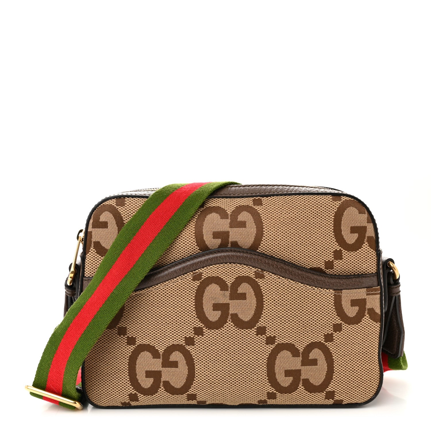 Gucci Monogram Jumbo GG Textured Dollar Calfskin Web Messenger Shoulder Bag Camel Ebony New Acero 1 of 10