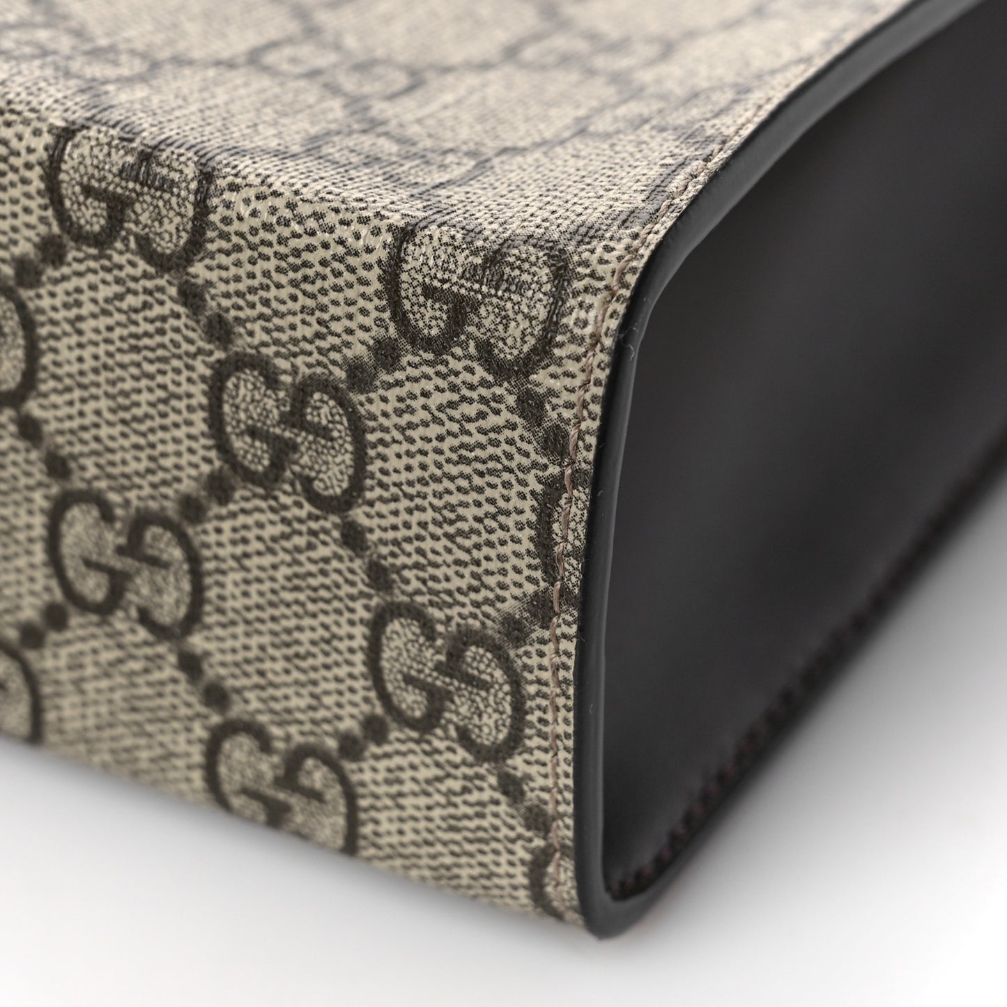 GG Supreme Monogram Selleria Calfskin Web New Web Cosmetic Case Beige Ebony Cocoa