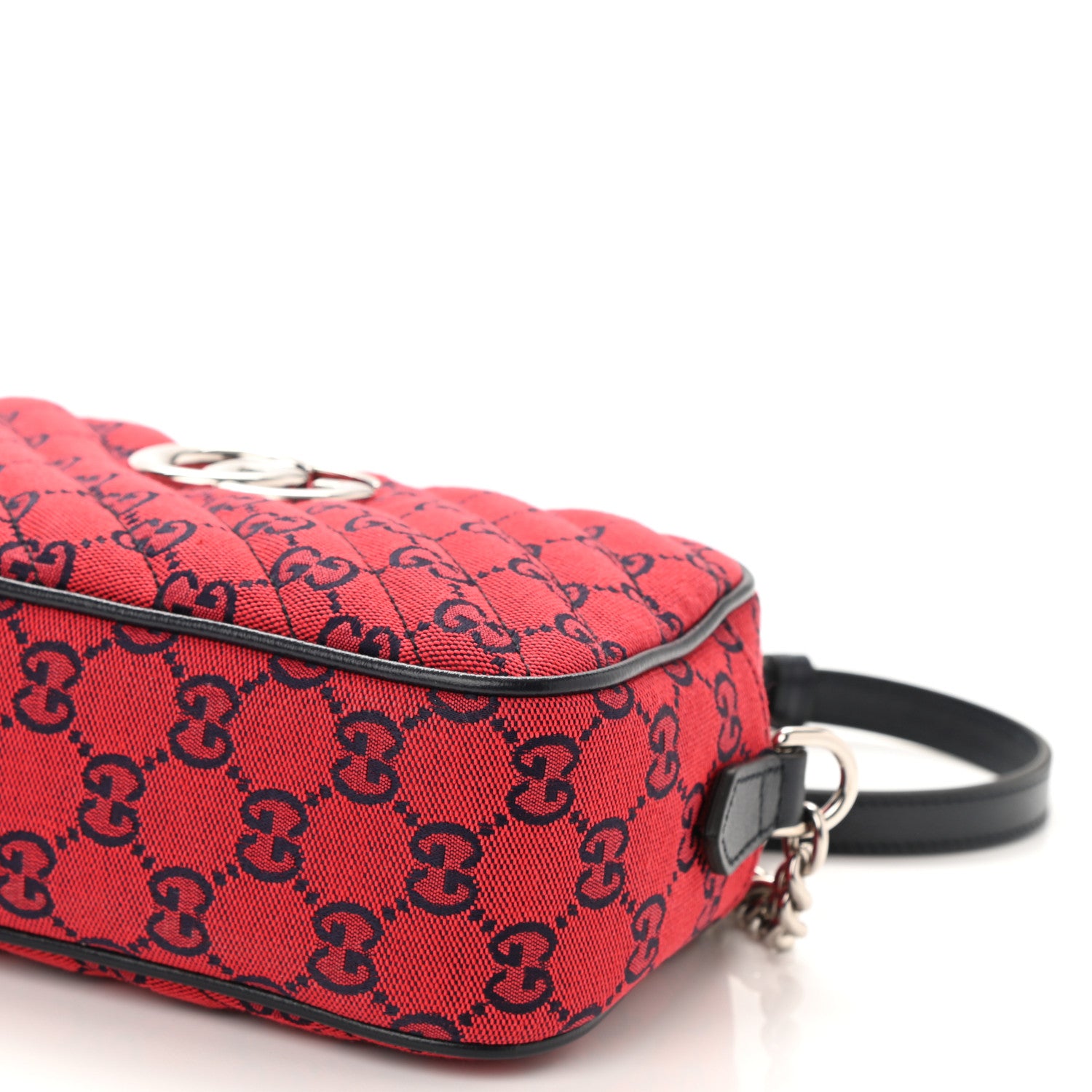 Gucci Monogram Multicolor Matelasse Diagonal Small GG Marmont Chain Shoulder Bag Red Blue 9 of 9