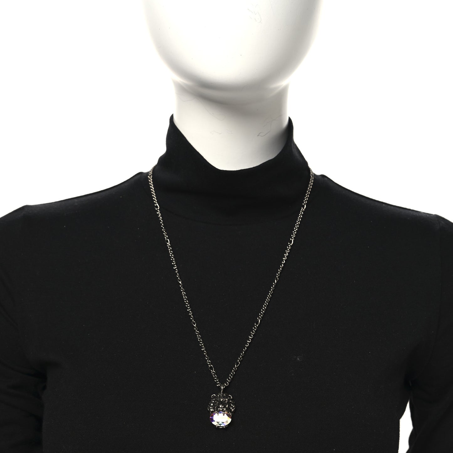 Metal Swarovski Crystal Lion Head Necklace Silver Iridescent