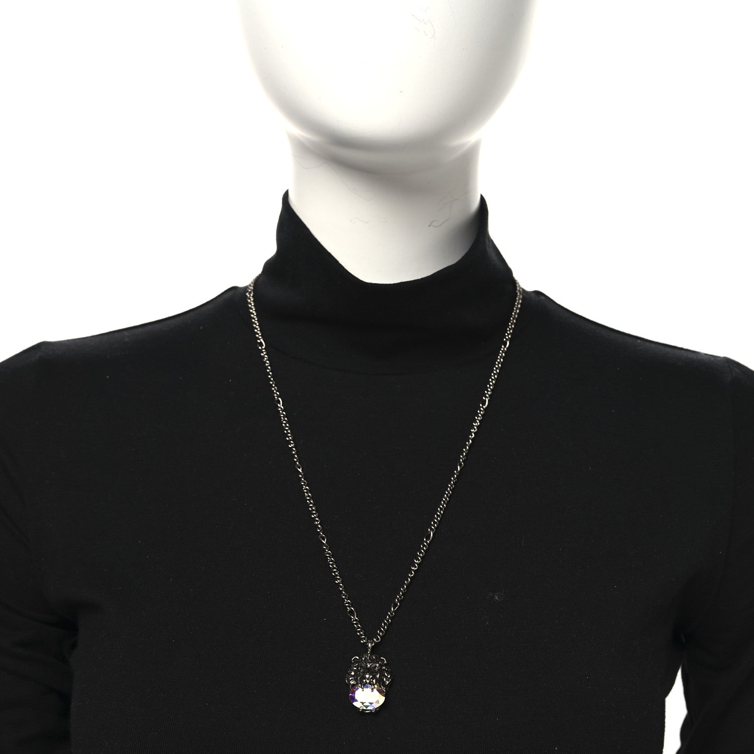 Gucci Metal Swarovski Crystal Lion Head Necklace Silver Iridescent 2 of 4