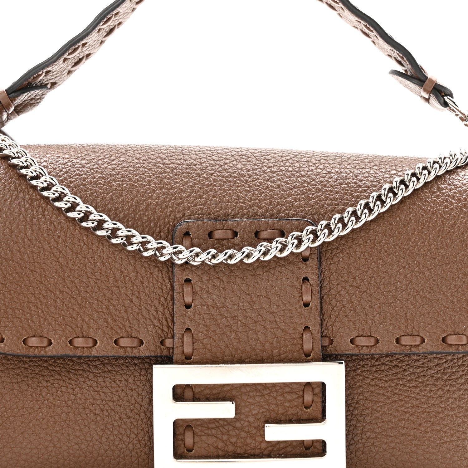 Fendi Cuoio Roma Sellerissima Nappa Sintetica Tape Stitch Mini Baguette Fettuccia 9 of 14