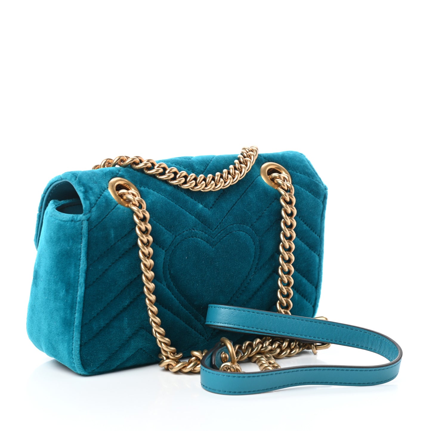 Velvet Matelasse Mini GG Marmont Shoulder Bag Pavone Cyan