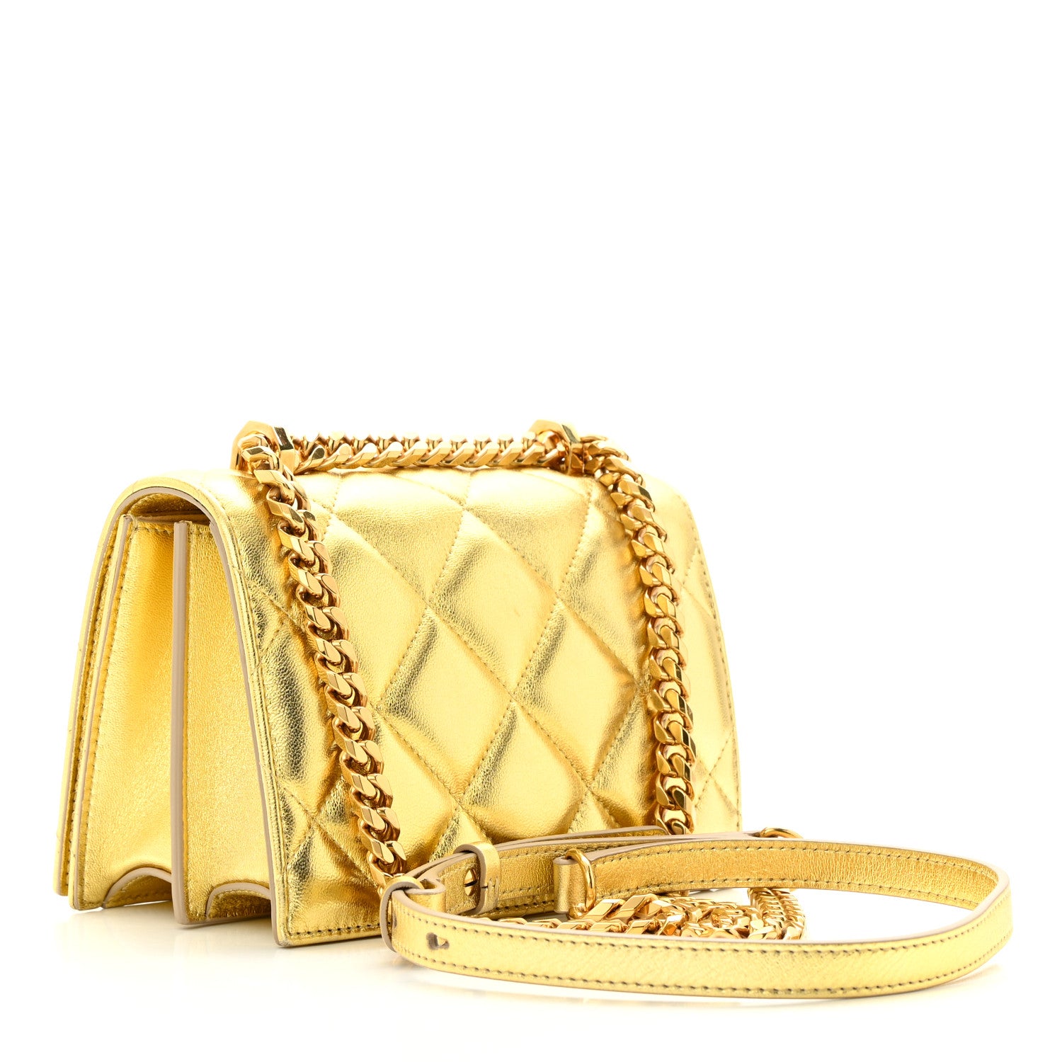 Alexander McQueen Metallic Calfskin Quilted Knuckle Shoulder Bag Gold 3 of 20