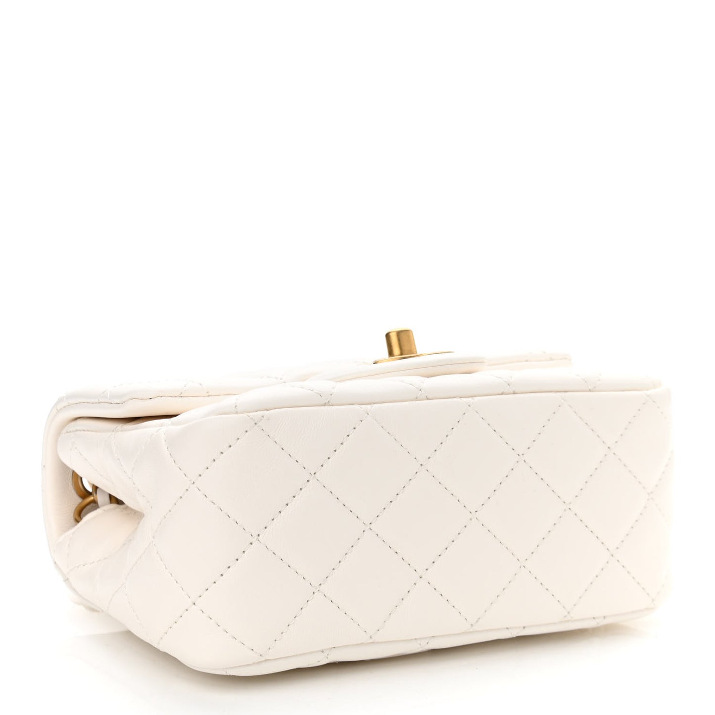 Lambskin Quilted Mini Pearl Crush Flap White
