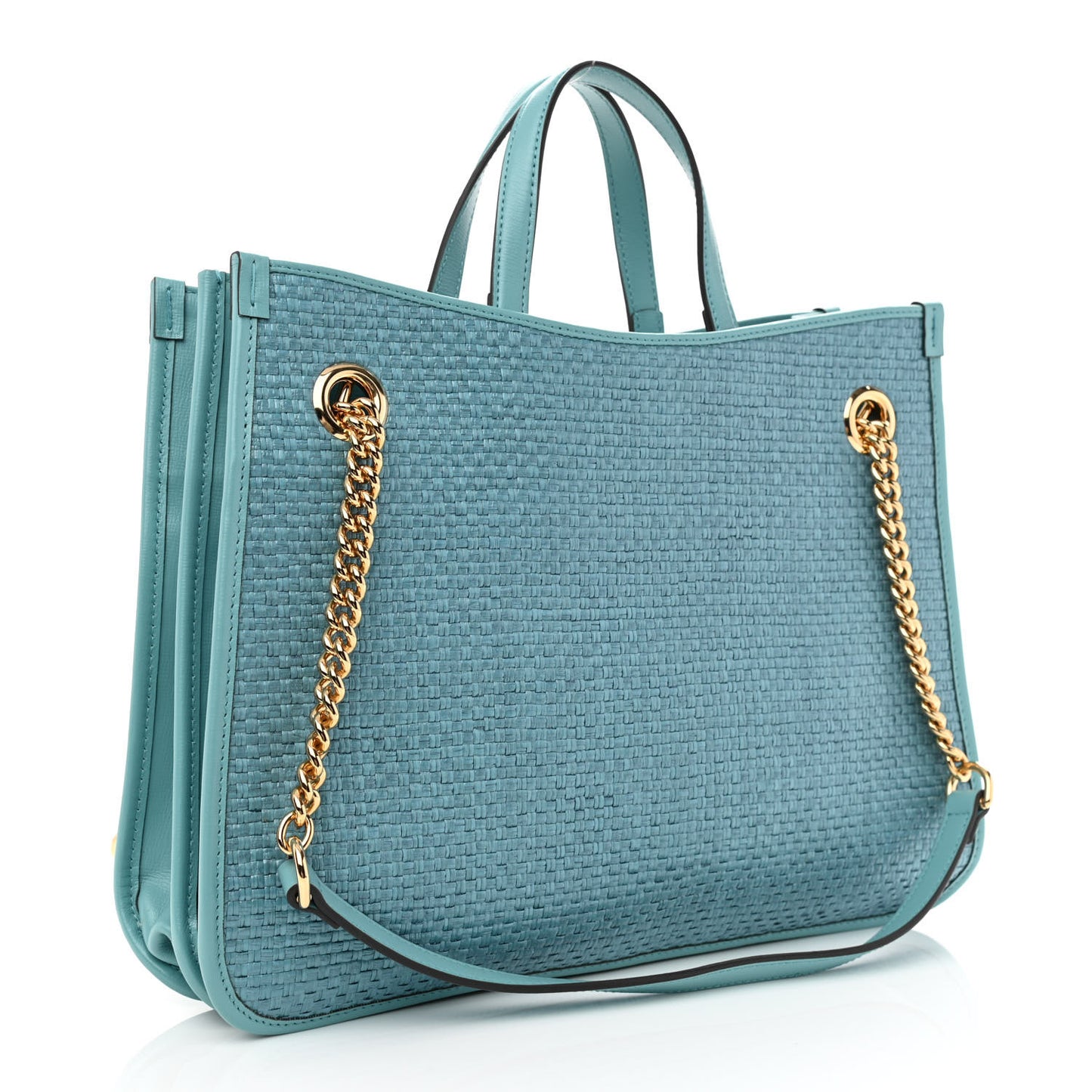 Straw Azalea Calfskin Medium Horsebit 1955 Tote Bag Dusty Azure Black