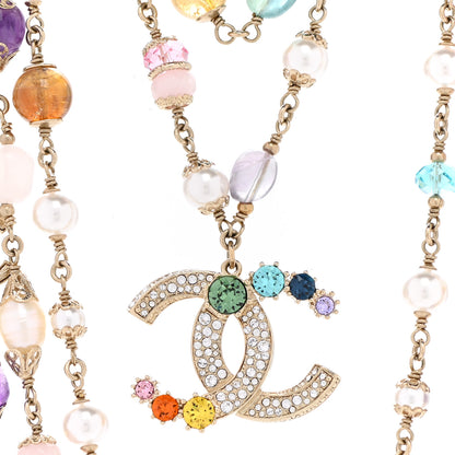 Chanel Pearl Crystal Over The Rainbow CC Multi Strand Necklace Gold Multicolor 4 of 7