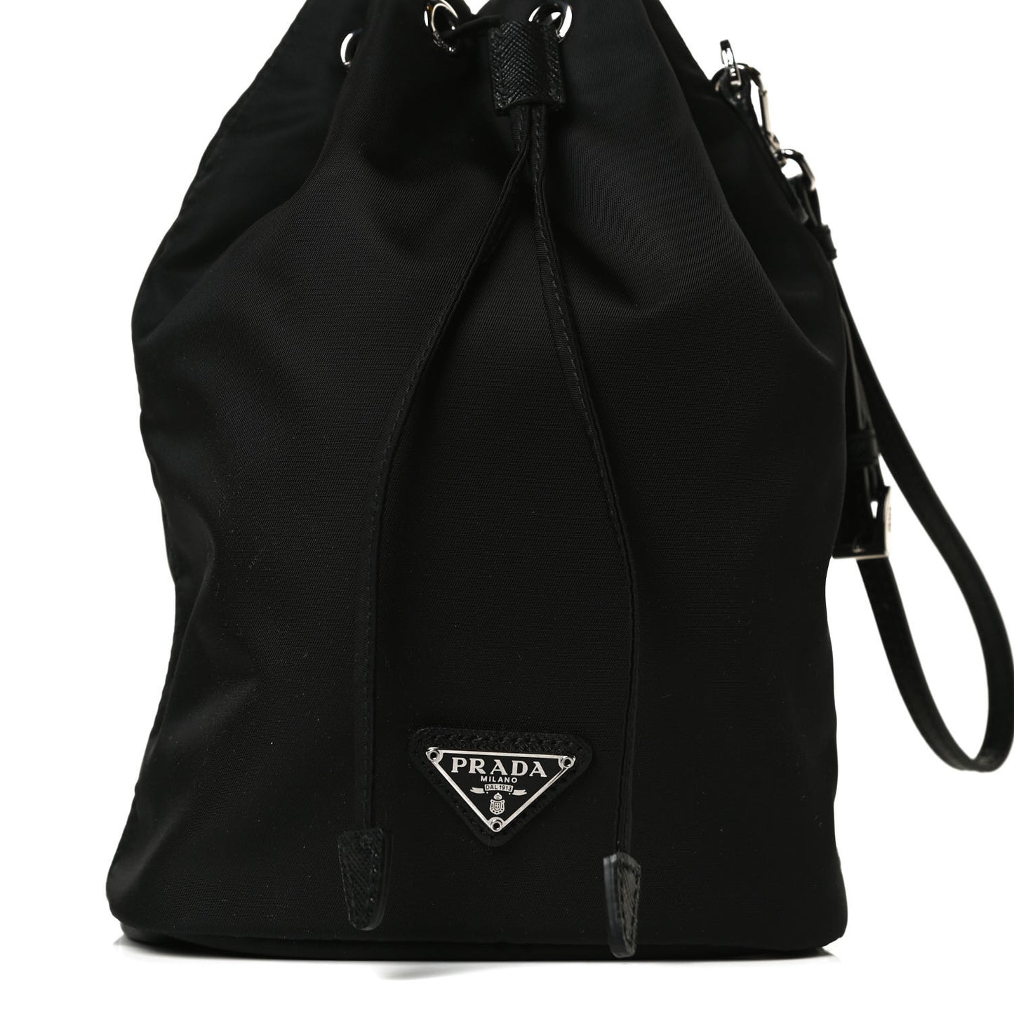 Saffiano Tessuto Nylon Vela Bucket Wristlet Black