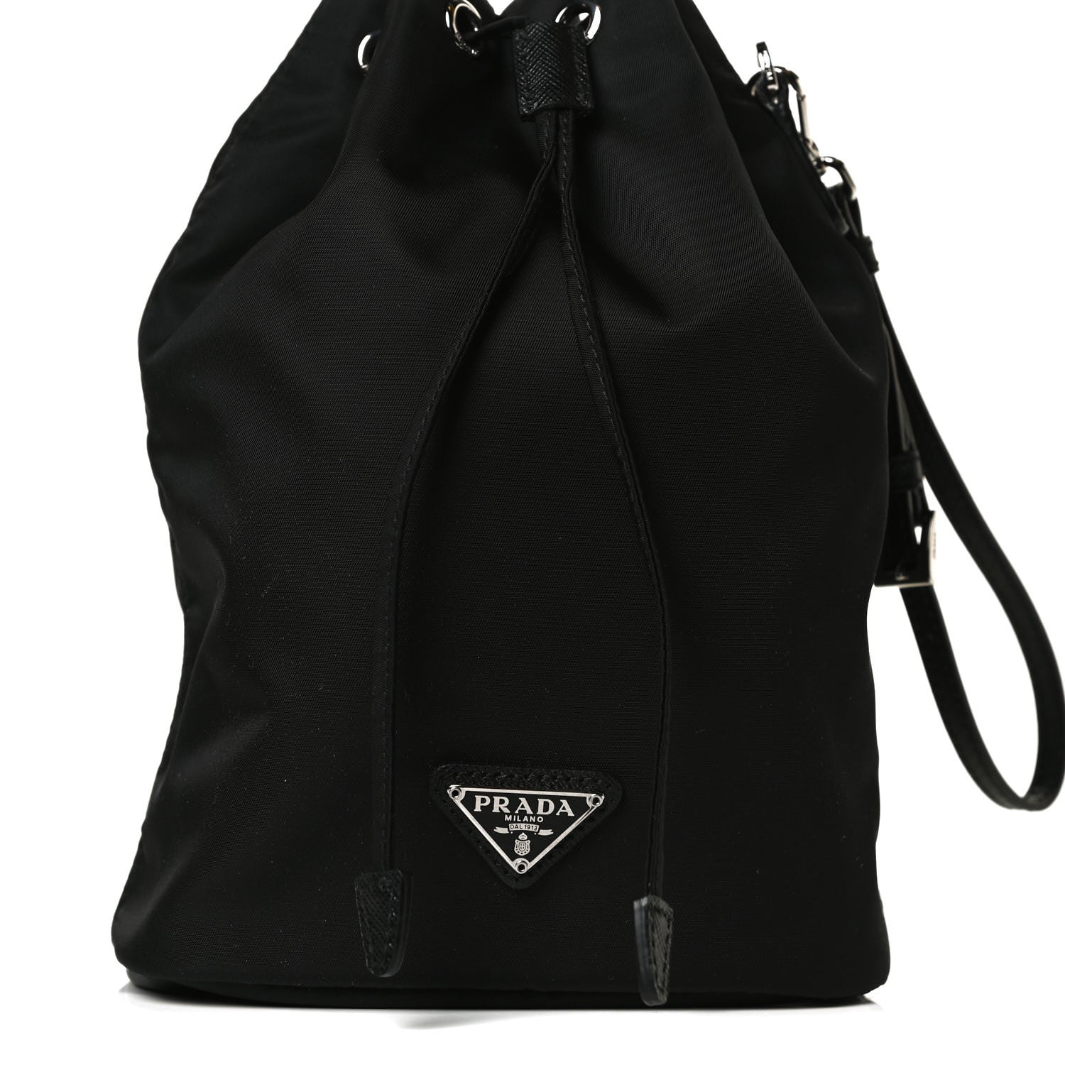 Prada Saffiano Tessuto Nylon Vela Bucket Wristlet Black 9 of 15