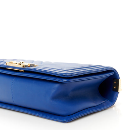 Chanel Lambskin Chevron Quilted Medium Boy Flap Blue 10 of 11