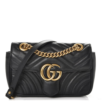 Gucci Calfskin Matelasse Mini GG Marmont Shoulder Bag Black 1 of 9