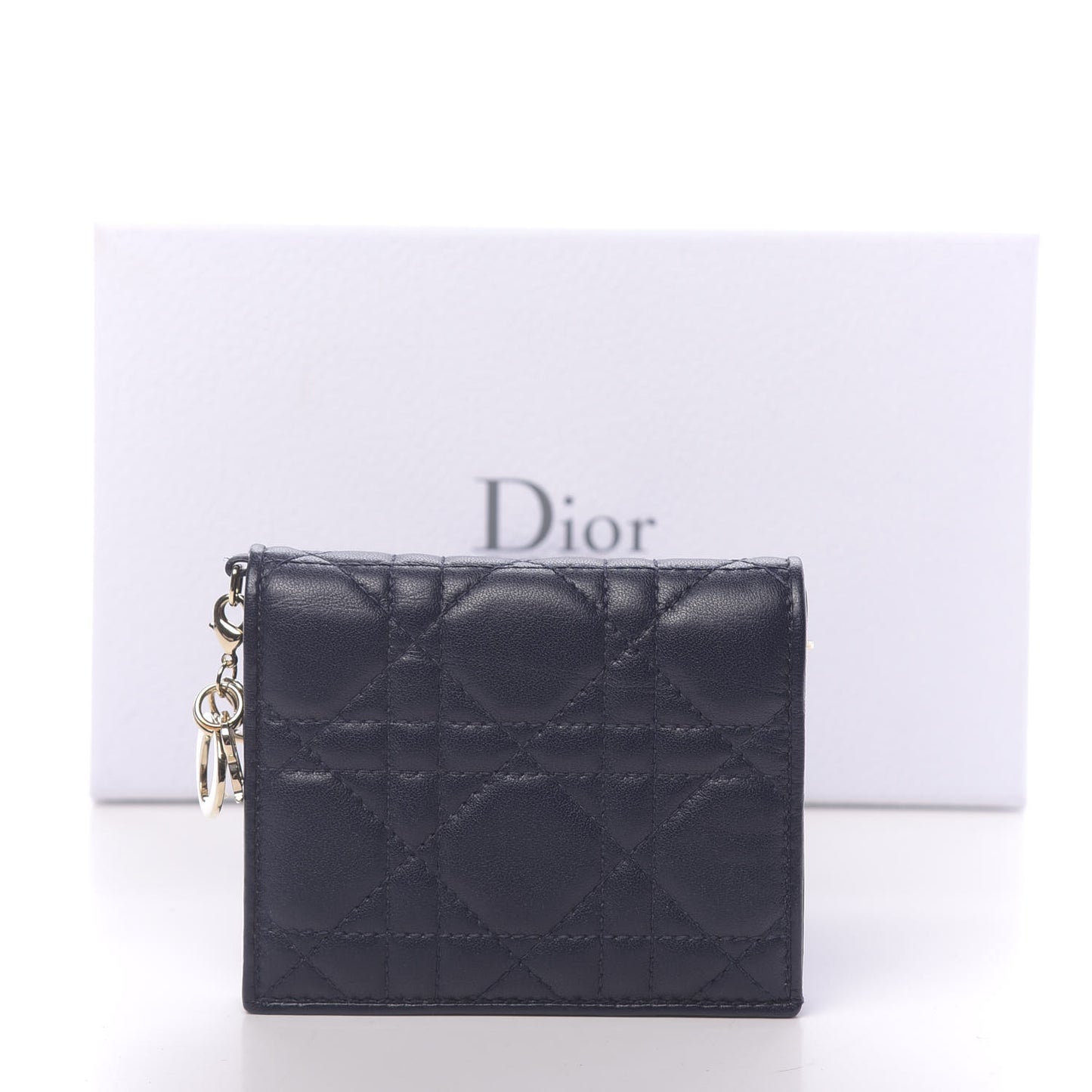 Lambskin Cannage Mini Lady Dior Wallet Navy